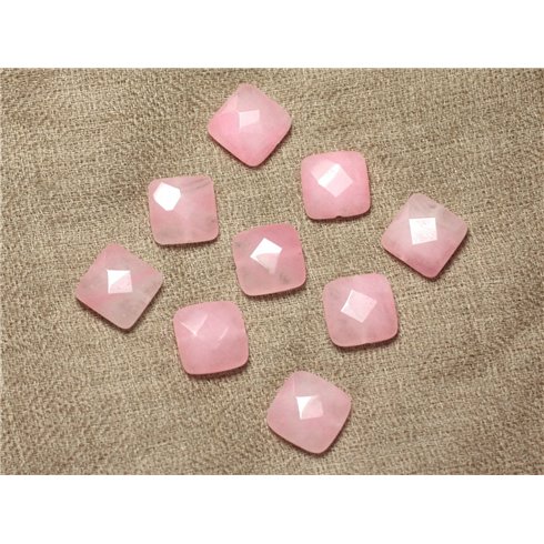 2pc - Perles de Pierre - Jade Carrés Facettés 14mm Rose clair -  4558550029874 