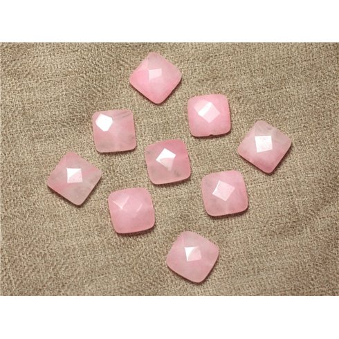 2pc - Perles de Pierre - Jade Carrés Facettés 14mm Rose clair - 4558550029874