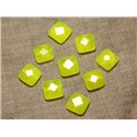 2pc - Perles de Pierre - Jade Carrés Facettés 14mm Jaune Fluo -  4558550029881 