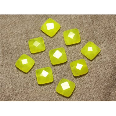 2pc - Perles de Pierre - Jade Carrés Facettés 14mm Jaune Fluo - 4558550029881