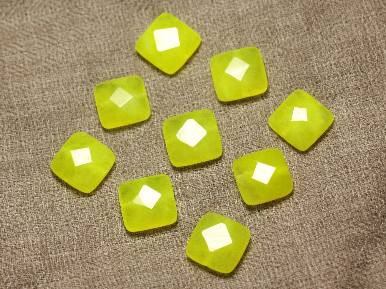 2pc - Perles de Pierre - Jade Carrés Facettés 14mm Jaune Fluo - 4558550029881
