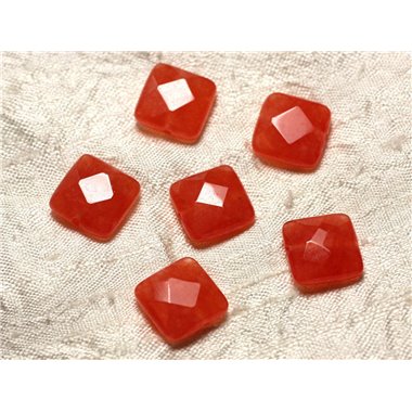 2pc - Perles de Pierre - Jade Carrés Facettés 14mm Orange Capucine - 4558550029898