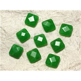 2Stk - Steinperlen - Jade Quadrate facettiert 14mm Smaragdgrün - 4558550029911