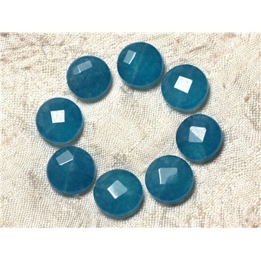 2pc - Perles de Pierre - Jade Palets Facettés 14mm Bleu Azur - 4558550029935