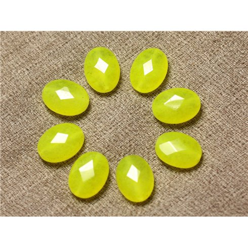 2pc - Perles de Pierre - Jade Ovales Facettés 14x10mm Jaune Fluo  4558550030023 