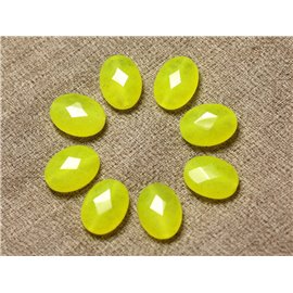 2pc - Stone Beads - Faceted Jade Oval 14x10mm Neon Yellow 4558550030023 