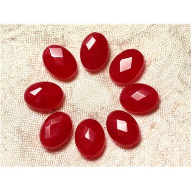 2pc - Perles de Pierre - Jade Ovales Facettés 14x10mm Rouge Cerise - 455855003004 
