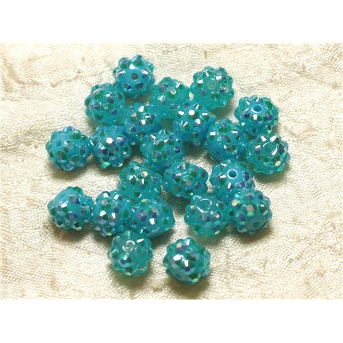 10pc - Perles Shamballas Résine 10x8mm Bleu Turquoise   4558550030108