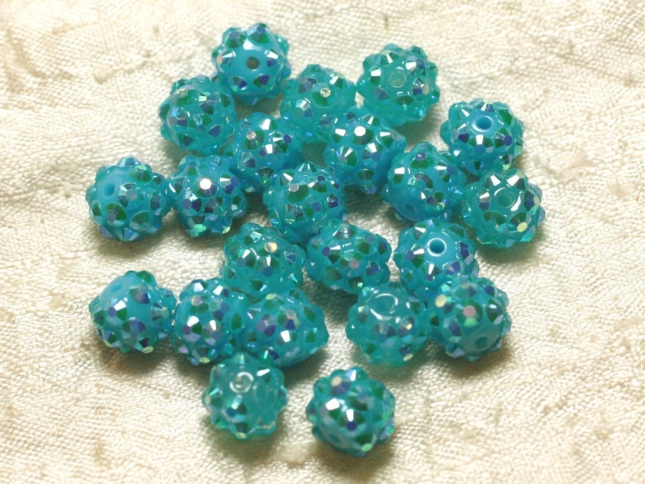 10pc - Perles Shamballas Résine 10x8mm Bleu Turquoise   4558550030108