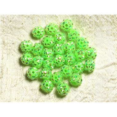 10pc - Perles Shamballas Résine 10x8mm Vert Fluo  4558550009265 