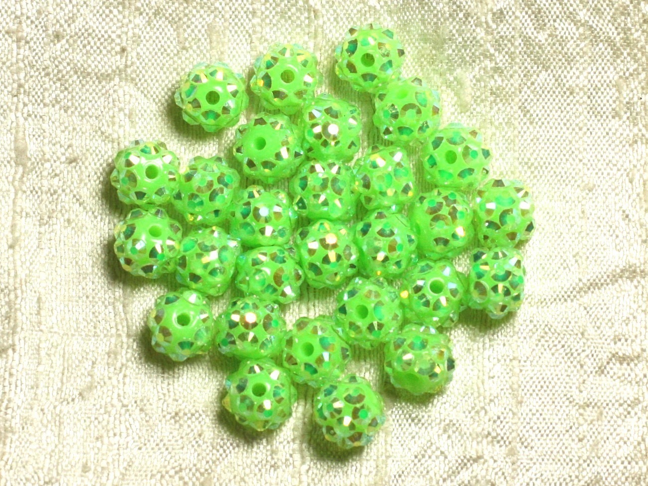 10pc - Perles Shamballas Résine 10x8mm Vert Fluo  4558550009265 