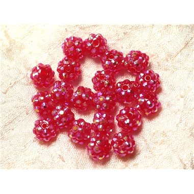 10pc - Perles Résine Shamballas 10x8mm Rose Fuchsia Framboise   4558550030122