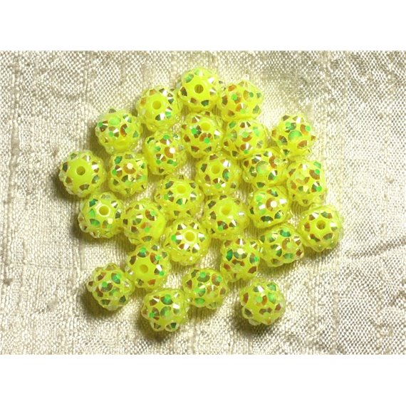 10pc - Perles Shamballas Résine 10x8mm Jaune Fluo  4558550009289 