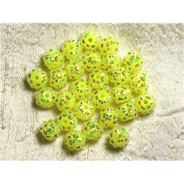 10pc - Perles Shamballas Résine 10x8mm Jaune Fluo  4558550009289 