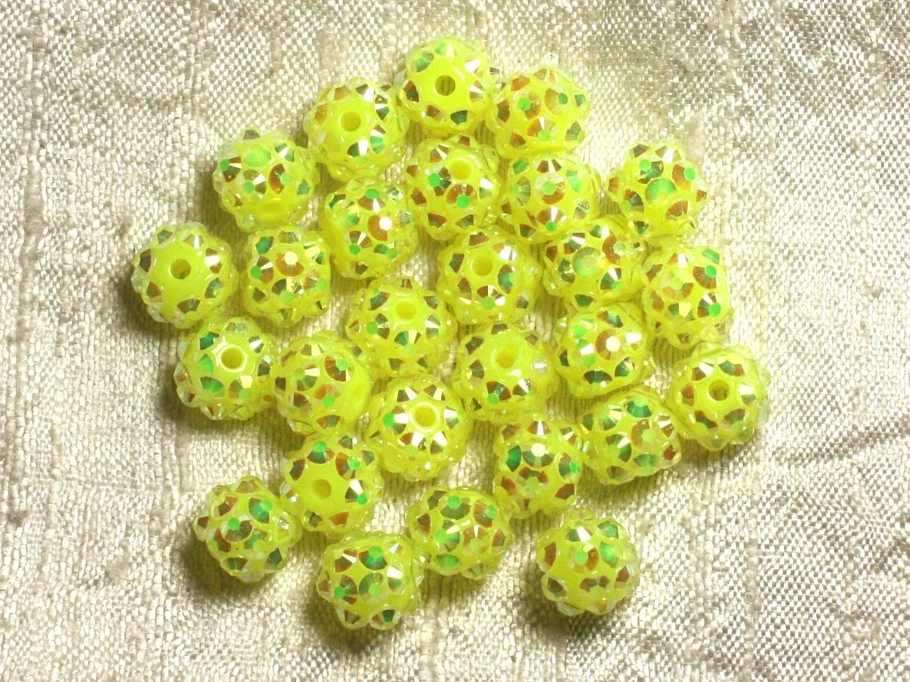 10pc - Perles Shamballas Résine 10x8mm Jaune Fluo  4558550009289 