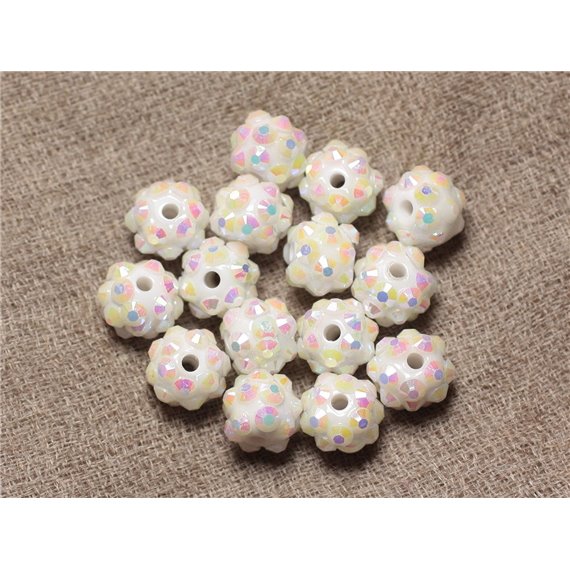 10pc - Perles Résine Shamballas 10x8mm Blanc et Multicolore   4558550030177