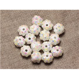 10pc - Cuentas de resina Shamballas 10x8mm Blanco y Multicolor 4558550030177