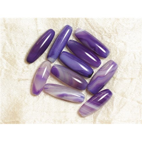 1pc - Perle Pierre - Agate Olive Riz Fuseau 26-30mm Violet Mauve Blanc - 4558550030207