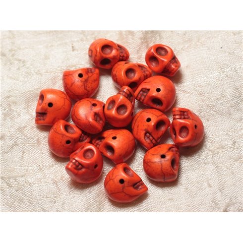 10pc - Perles Crânes Têtes de Mort en Turquoise 14mm Orange  4558550030221