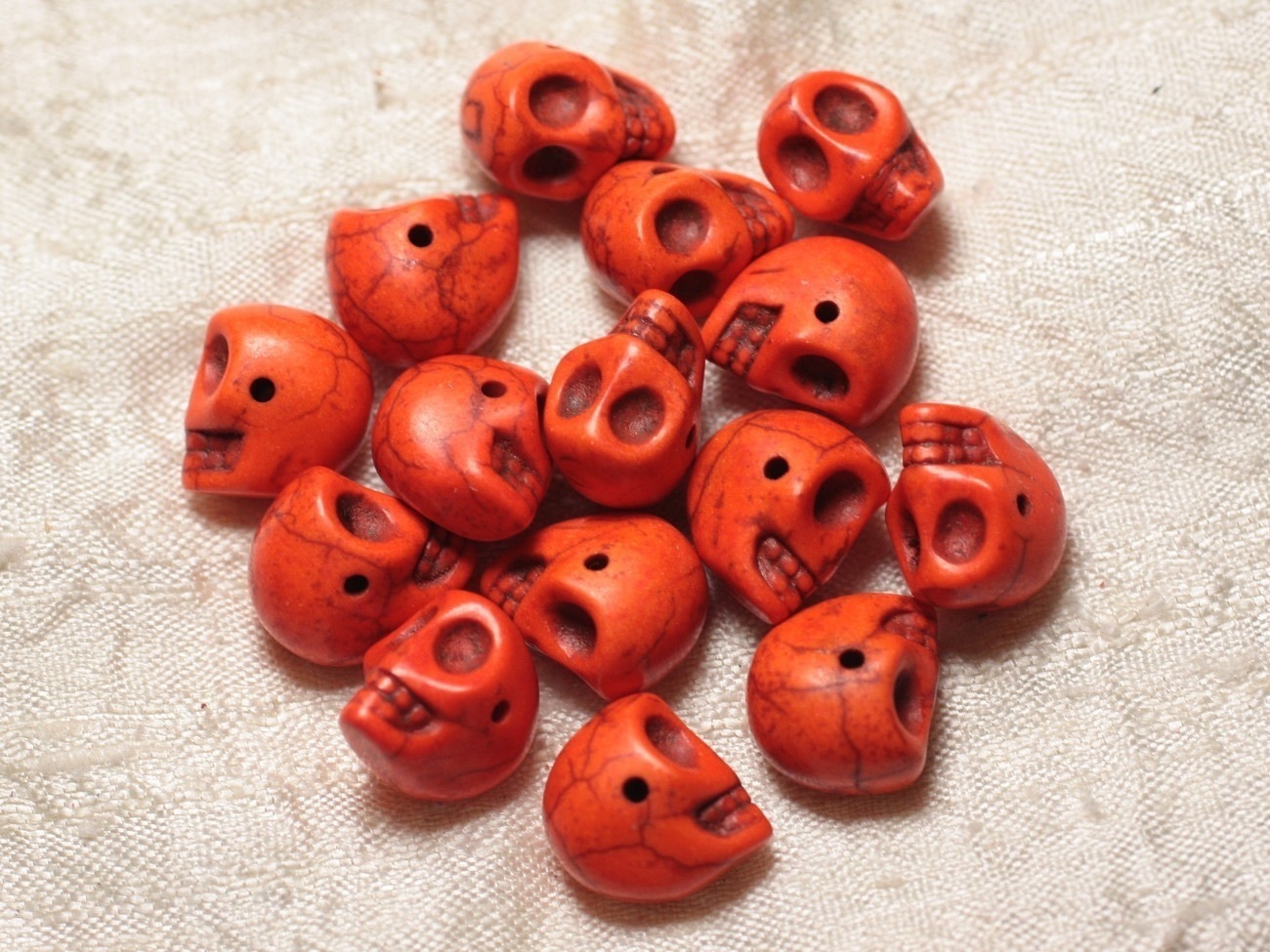 10pc - Perles Crânes Têtes de Mort en Turquoise 14mm Orange  4558550030221
