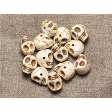 10pc - Perles Crânes Têtes de Mort Turquoise Synthèse 14x10mm Blanc  4558550030245 