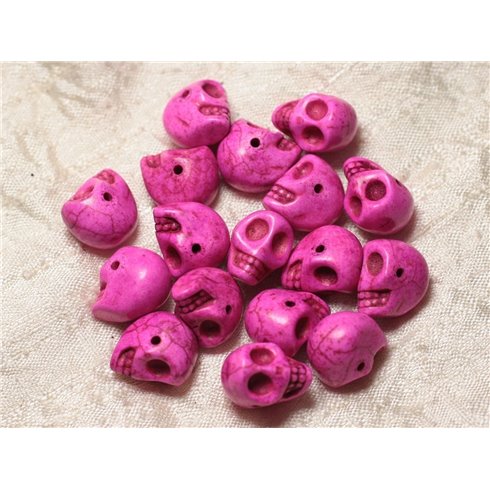 10pc - Perles Crânes Têtes de Mort Turquoise Synthèse 14mm Rose  4558550030252