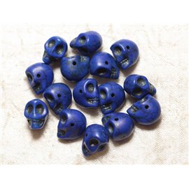 10pc - Perles Pierre Turquoise synthese Crane Tete de Mort 14x10mm Bleu roi nuit - 4558550030269