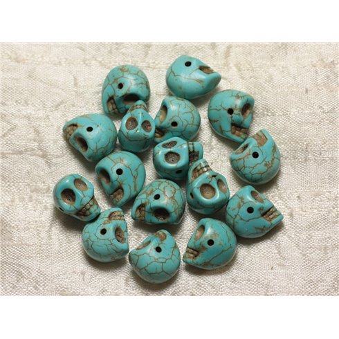 10pc - Perles Pierre Turquoise synthèse Crânes Têtes de Mort 14X10mm Bleu Turquoise  4558550030283 