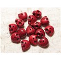 10pc - Perles Crânes Têtes de Mort Turquoise Synthèse 14x10mm Rouge  4558550030313