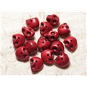 10pc - Perles Crânes Têtes de Mort Turquoise Synthèse 14x10mm Rouge  4558550030313