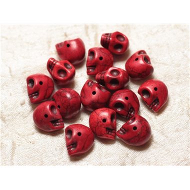 10pc - Perles Crânes Têtes de Mort Turquoise Synthèse 14x10mm Rouge  4558550030313