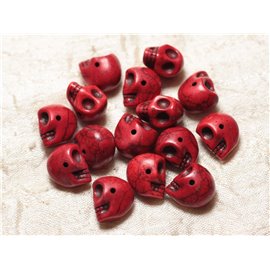 10Stk - Perlen Türkis Stein Synthese Kranich Totenkopf 14x10mm Rot - 4558550030313