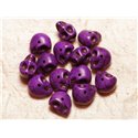 10pc - Perles Crânes Têtes de Mort Turquoise Synthèse 14mm Violet  4558550030320