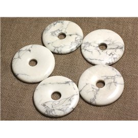 1pc - Perle Pendentif Pierre - Rond Cercle Anneau Donut Pi 40mm - Howlite blanc gris - 4558550030443