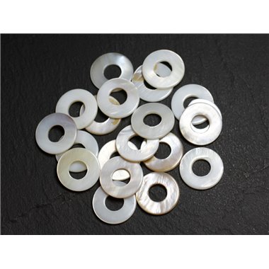 10pc - Perles Breloques Pendentifs Nacre Donuts Cercles non percés 15mm blanc - 4558550030450