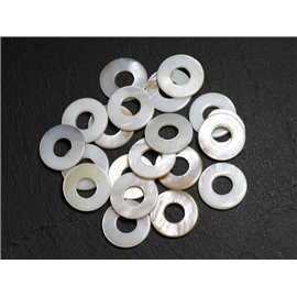 10Stk - Perlen Charms Anhänger Perlmutt Donuts Ungestochene Kreise 15mm weiß - 4558550030450