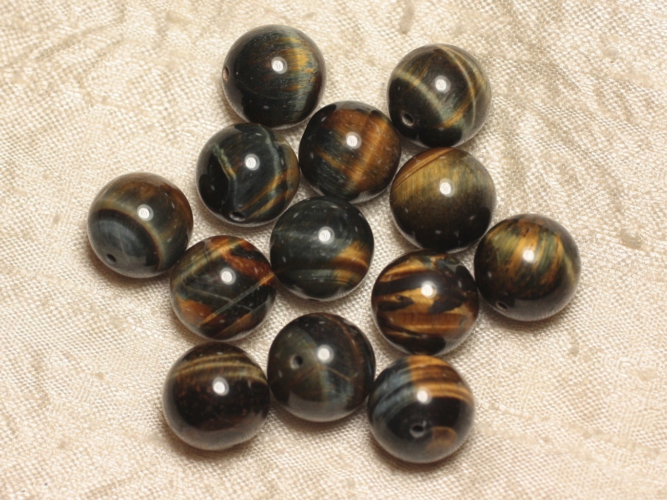 1pc - Perle de Pierre - Oeil de Faucon et Tigre Boule 14mm   4558550030498