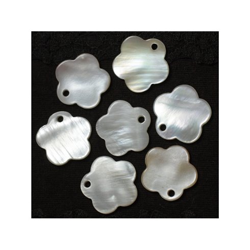 10pc - Perles Breloques Pendentifs Nacre Blanche Fleurs 18mm   4558550030559