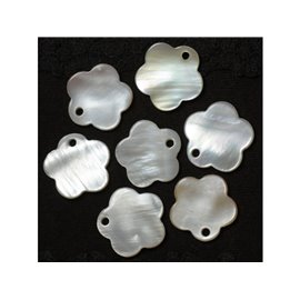 10Stk - Perlen Charms Anhänger Weiß Perlmutt Blumen 18mm 4558550030559