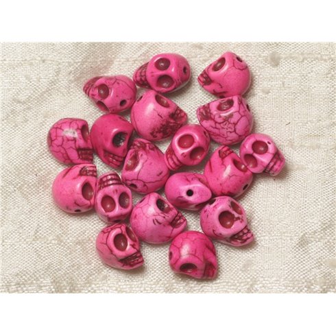 10pc - Perles Pierre Turquoise Synthese Crane Tete de Mort 12x10mm Rose Fluo - 4558550030566