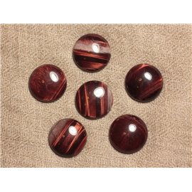 1pc - Cabochon Pierre Oeil Tigre Rouge Taureau Rond 20mm rouge bordeaux noir - 4558550030825