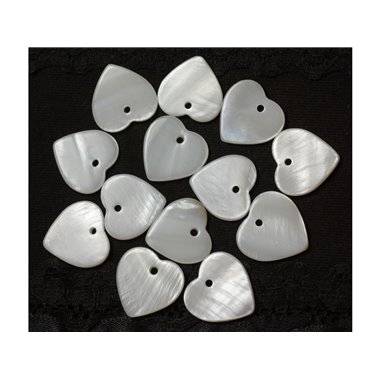 10pc - Perles Breloques Pendentifs  Nacre Coeurs 18mm Blanc -  4558550030887