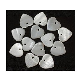 10Stk - Perlen Charms Anhänger Perlmutt Herzen 18mm Weiß - 4558550030887