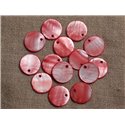 10pc - Perles Breloques Nacre Palets Roses 15mm  4558550030900