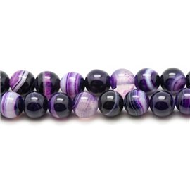 5 Stück - Steinperlen - Violette Achatkugeln mit Bändern 10mm 4558550031020