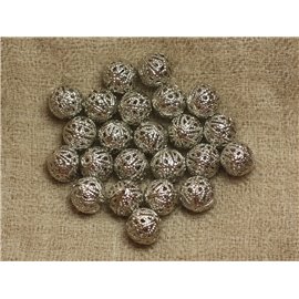 20pc - Cuentas bañadas en rodio plateado - Bolas de filigrana de 10 mm 4558550031075 