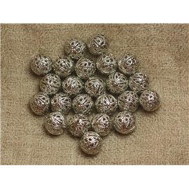 20pc - Rhodium Silver Plated Beads - Filigree Balls 10mm 4558550031075 