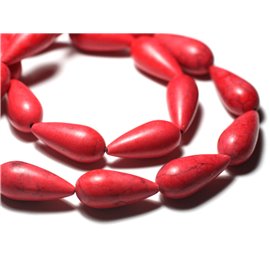 4pc - Stone Beads - Synthetic reconstituted turquoise Drops 25mm Red - 4558550031266 