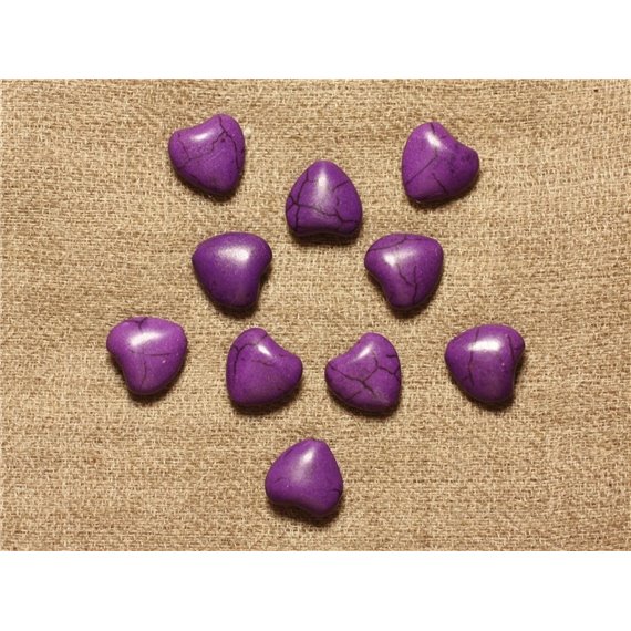 10pc - Perles Turquoise synthèse Coeurs 11mm Violet   4558550031471