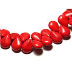 20pc - Perles Turquoise synthèse Gouttes plates 16mm Rouge   4558550031518 